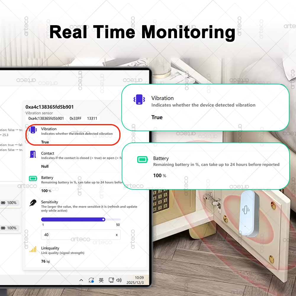 Sensor Getaran ZigBee 3.0 Cerd - Smart Home Features ulasan dan harga