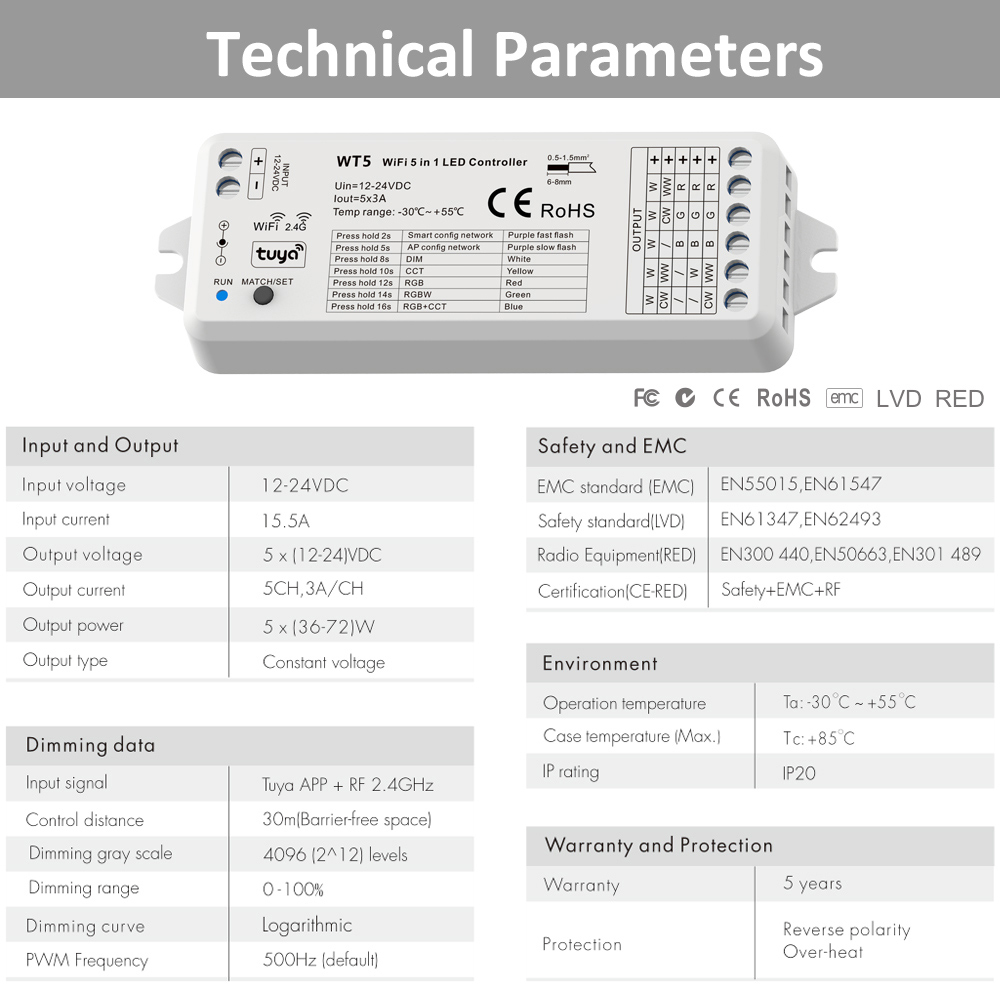 Pengontrol Strip LED 5 in 1, 1 - Wifi Led Dimmer ulasan dan harga